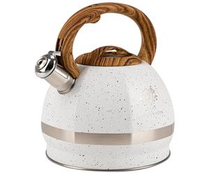KARL HAUSMANN Hervidor de Agua para Inducción - 3L - Mármol Blanco Tetera de Acero Inoxidable con Silbato y Asa que No se Calienta - Para Induccion, Gas y Vitroceramica - Chaleira