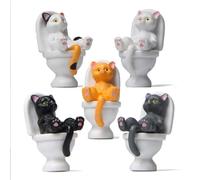 KARLOR Mini figuras de gatitos, 5 unidades de gatos en miniatura sentados en el inodoro, figura de gatos pequeños, decoración de mesa, divertido gatito, estatua, gatito, adornos, coche, ordenador