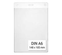 Karteo® Funda Porta Credencial Vertical DIN A6 Transparente - Protector de Documentos 105 x 148 mm de Plástico Flexible - Porta Tarjetas y Porta Documentos