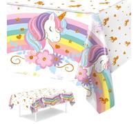KASESSS Mantel Cumpleaños Unicornio, Desechable Mantel Plastico Mesa Rectangular Impermeable 220 x 130 Cm, Decoración De Mesa para Cumpleaños Niñas, Princesa, Fiesta Temática Unicornio