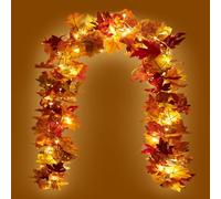 KASZOO Pack de 2 Guirnaldas de Otoño de Hojas de Arce con 40 Luces LED, Guirnalda de Hojas de Otoño de 176 cm/Pieza, Guirnalda de Otoño para Hogar, Jardín, Boda, Chimenea, Fiesta Decoración Navideña