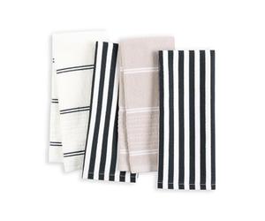 Kate Spade New York Botanical Stripe - Juego de 4 Toallas de Cocina absorbentes, 100% algodón, Color Negro/Beige, 17 x 28 Pulgadas