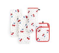 Kate Spade New York Cherry Dot - Juego de 4 Toallas de Cocina, Manoplas de Horno y Soporte para ollas, 17 x 28 Pulgadas, 7 x 13 Pulgadas, 7 x 10 Pulgadas, Blanco/Rojo/Azul