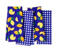 Kate Spade New York Lemon Party and Spring Gingham - Juego de 4 Toallas de Cocina absorbentes, 100% algodón, Azul Marino/Amarillo, 17 x 28 Pulgadas