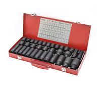 KATSU 1/2" llaves de Vaso Impacto 35 Piezas, Juego de Llaves de Vaso de Impacto Profundo, Llave Métrica Resistente de 8mm a 32mm, Herramienta de Reparación Motores Camiones Tractores 420445