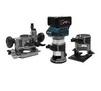 KATSU Juego de Fresadora de Madera Rebajadora Inalámbrica de 18 V con 3 Bases + 3 Pinzas de 6 mm, 8 mm y 10 mm + Batería 4.0 Ah y Cargador