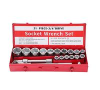 KATSU Juego de Llaves de Vaso de 3/4" 21 Piezas, 19-50mm Métricas de 6-Puntas Hex con Llave de Trinquete de 24 Dientes en Caja de Acero, Herramienta Mecanica Reparación de Auto (Budget)