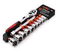 KATSU Juego de Llaves de Vaso de 3/8" 12 Piezas, Accionamiento Métrico de 10-24mm con Llave de Trinquete de Liberación Rápida de 24 Dientes y Barra de Extensión de 6" 420341