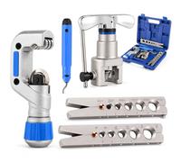 KATSU Kit de Herramientas Abocinado de Tubos Métrico e Imperial 5 en 1 Herramienta Desbarbado Abocinamiento Manual Tubos Cortador Expansor Cobre de Cono Excéntrico de 45 Grados