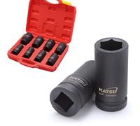 KATSU llaves de vaso impacto de 3/4" 8 Piezas, Juego de llaves de Vaso de Impacto Profundo, llave Métrica Resistente de 22mm a 41mm, Herramienta de Reparación de Motores de Camiones Tractores 420460