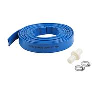 KATSU Manguera Plana para Descarga de Agua 20 m x 25 mm, con 2 Clips y Conector, Se Adapta a Bombas de Agua Sumergibles y Otras para Drenar Estanques, Riego de Jardines, Piscinas, Azul 664425