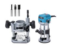 KATSU Tools Fresadora/trimmer eléctrica 710 W madera - arranque suave, base de inmersión, cuerpo aluminio, 3 portabrocas (1/4", 6 mm, 8 mm) bricolaje