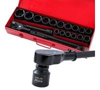 KATSU Tools Juego dado impacto industrial 21 pz - carraca de 24 dientes con liberación rápida 3/4″, vasos profundos 6 puntas métricos 19-50 mm, maletín acero