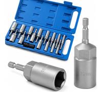 KATSU Tools Juego de 16 Vasos de Tuerca Profundos, Métrico 5.5-19mm, Vástago Hexagonal 1/4", Imantados, para Taladro Eléctrico y Destornillador, 80mm de Largo