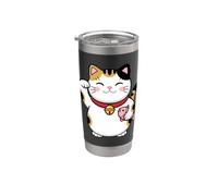 Kawaii Calico Maneki Neko Gato Ondeando Japón Gato de la suerte Vaso térmico de acero inoxidable de doble pared