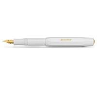 Kaweco Classic Sport Pluma estilogr?fica con plum?n de acero chapado en oro de 23 quilates y punta de iridio para cartuchos de tinta I Kaweco Sport de 13,5 cm (mediano, blanco)