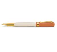 Kaweco Pluma estilográfica Student 70's Soul I Premium para cartuchos de tinta, pluma nostálgica naranja y crema con adornos dorados cálidos, ancho de pluma: F (fino), multicolor, 13 cm