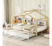 Kayan Cama de 140 x 200 cm con cama nido, cuna infantil con somier y cuatro compartimentos de almacenamiento, para niños y adolescentes, sin colchón