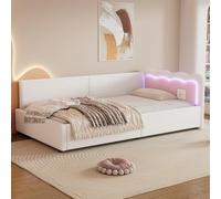Kayan Cama tapizada para sofá cama de 90 x 200 cm, cama de día, cama infantil con iluminación LED, marco de cama individual con somier de láminas de madera, cama para niñas, de fieltro, sin colchón