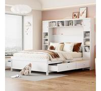 Kayan Estructura de cama con espacio de almacenamiento, 140 x 200, con 4 cajones y armario de almacenamiento grande, cama doble de madera maciza con somier (blanco)