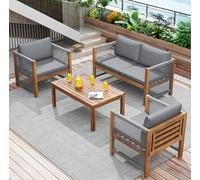 Kayan Juego de muebles de jardín para 4 personas, con sofá doble, 2 sillones y mesa, cojines cómodos, muebles de terraza, muebles de balcón, juego de asientos para jardín, terraza y balcón, color gris