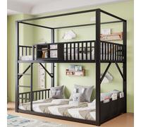 Kayan Litera de metal 90 x 200 cm para niños y adolescentes, cama de metal con escalera y barandilla de seguridad, estructura individual para ahorrar espacio, estructura de techo sin colchón, color