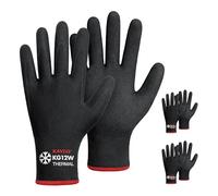 KAYGO 3 pares guantes de trabajo recubiertos de nitrilo, revestimiento térmico de invierno, agarre y flexibilidad, ideal para coches almacén congelación en clima frío, KG12W (Negro, S, Talla 7)