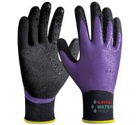 KAYGO guantes de trabajo impermeables para hombres y mujeres, recubrimiento de látex doble, súper agarre antideslizante, para jardinería, lavado de coches, pesca (Morado, L, talla 9, 1 par)
