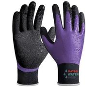 KAYGO guantes de trabajo impermeables para hombres y mujeres, recubrimiento de látex doble, súper agarre antideslizante, para jardinería, lavado de coches, pesca (Morado, XL, talla 10, 1 par)