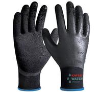 KAYGO guantes de trabajo impermeables para hombres y mujeres, recubrimiento de látex doble, súper agarre antideslizante, para jardinería, lavado de coches, pesca (Negro, M, talla 8, 1 par)