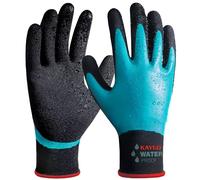 KAYGO guantes de trabajo impermeables para hombres y mujeres, recubrimiento de látex doble, súper agarre antideslizante, para jardinería, lavado de coches, pesca (Azul, S, talla 7, 1 par)