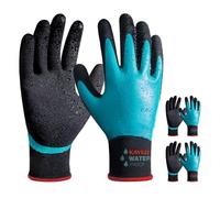 KAYGO guantes de trabajo impermeables paresa hombres y mujeres, recubrimiento de látex doble, súper agarre antideslizante, paresa jardinería, lavado de coches, pesca (Azul, S, talla 7, 3 pares)