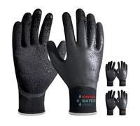 KAYGO guantes de trabajo impermeables paresa hombres y mujeres, recubrimiento de látex doble, súper agarre antideslizante, paresa jardinería, lavado de coches, pesca (Negro, XL, talla 10, 3 pares)