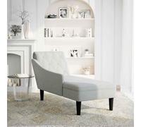 KBHRENP Tumbona con Almohada y Reposabrazo Derecho Tela Gris Nube | Espuma alta elasticidad, botones decorativos, uso versátil salón dormitorio oficina, soporte lumbar incluido