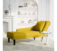 KBHRENP Tumbona de Terciopelo Amarillo con Almohada y Reposabrazo Derecho | Espuma de alta elasticidad, botones decorativos, uso versátil en salón o dormitorio, fácil mantenimiento