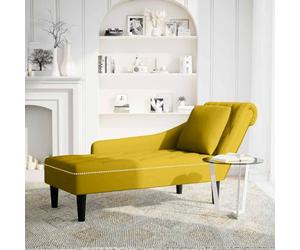 KBHRENP Tumbona de Terciopelo Amarillo con Almohada y Reposabrazo Derecho | Espuma de alta elasticidad, botones decorativos, uso versátil en salón o dormitorio, fácil mantenimiento