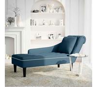 KBHRENP Tumbona de Terciopelo Azul con Almohada y Reposabrazo Derecho | Espuma alta elasticidad, diseño botones, uso versátil salón, dormitorio u oficina