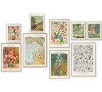 KBKBART: Juego de 9 impresiones artísticas de pared e ticas vintage, abstractas, decoración de pared de Matisse William Morris Van Gogh Monet, póster de maximalismo