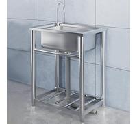 KCCRHIN Fregadero Independiente Acero Inoxidable Fregadero INOX Un Seno con Patas Fregadero De Cocina Multifunción, Lavabo Móvil Exterior con Tubo De Drenaje Y Grifo Frío,53x40x75cm