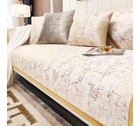 KCCRHIN Fundas Para Sofás Chaise Longue Funda Cubre Sofá 2/3/4 Plazas Funda Sofá Cheslong Ajustable Funda Para Sofás Estilo Moderno Con Textura Dorada Fundas Sofás Forma L,Beige,110*240cm/43*94.5in