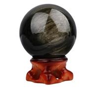 KCDFDVJFBM 60~70mm, Golden Obsidian Crystal Sphere Decorative Ball Quartz with Stand Ornament Witchcraft Decor Attract Wealth and Luck
