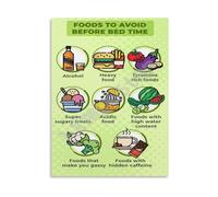 KCDFDVJFBM Foods That Ruin Sleep Poster Avoid Before Bed Canvas Wall-Art for Home Office Decor(Framed,08x12inch(20x30cm))