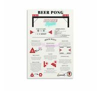 KCDFDVJFBM Game Room Wall-Art Beer Pong Rules Chart Poster Canvas Print for Bar Basement Man Cave Entertainment Space(Framed,12x18inch(30x45cm))