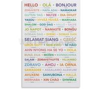 KCDFDVJFBM International Greetings Poster Hello in 100 Languages Canvas Wall-Art for Office Lobby Decor Language Lover Gift Global Art(Framed,08x12inch(20x30cm))