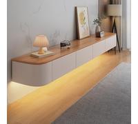 Kchsdool Mueble bajo moderno para TV colgante con iluminación LED, mueble para TV montado en la pared, de madera maciza, con cajones y estantes, consola multimedia para salón (Wood White+LED, 260 cm)