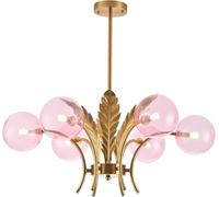 KCO Lighting Lámparas modernas Sputnik E27 de 6 luces Lámpara colgante tipo isla Lámpara de araña de mediados de siglo con pantalla globo rosa Lámpara de techo esférica dorada para comedor, salón