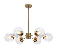 KCO Lighting Modern - Lámpara de araña de 6 luces con globo de vidrio transparente de mediados de siglo ajustable, lámpara colgante de techo de latón dorado