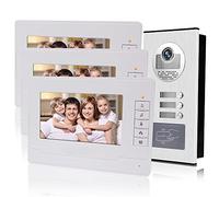 KDL Video Intercom 7 Pulgadas Intercomunicador de Timbre de Video RFID Sistema de videoportero 3 Monitors con 1 cámara IR con visión Nocturna, Tres Botones de Llamada para Multi Apartamentos/Familias