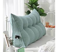 KDTRKH Almohada triangular de cuña para cabecera de dormitorio individual, para cabecera, literas, lectura, cama, almohadas con bolsillo lateral, cojín grande para respaldo, color azul lago, 180 x 20