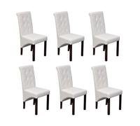 KDVXBCQJH Juego de 6 sillas de comedor, piel sintética, madera maciza | Sillas ergonómicas tapizadas con patas de madera redondeadas para comedor y cocina, fácil de limpiar y soportar hasta 110 kg.